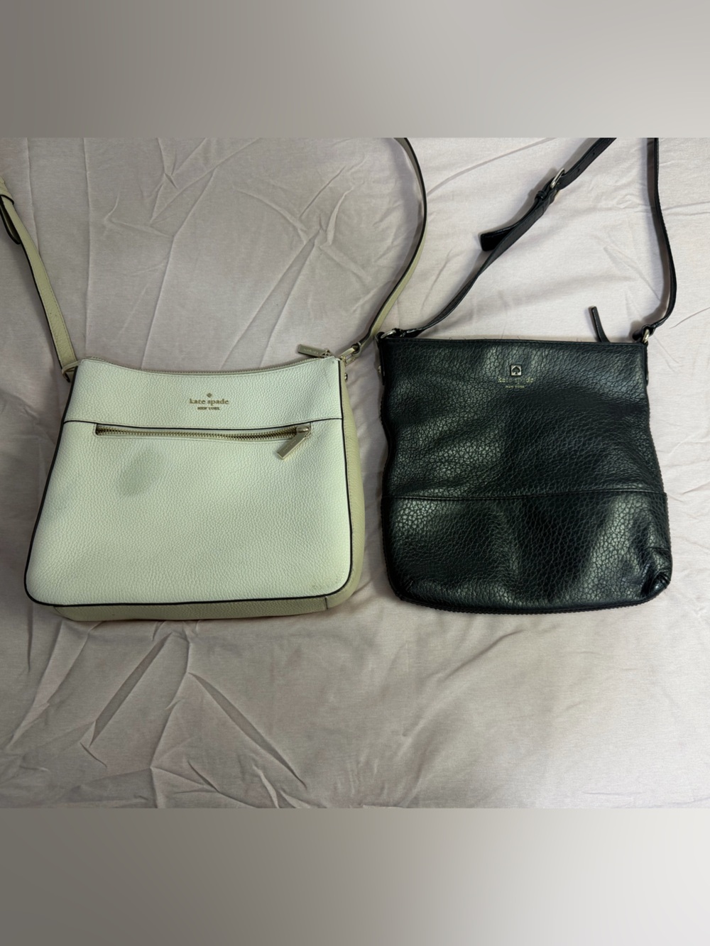Kate Spade Pebbled Leather Crossbody Bundle Lot of 2 Black Cream TLC AS IS REHAB